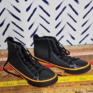 Harley Davidson Lether Black and Orange High-Top Sneakers
